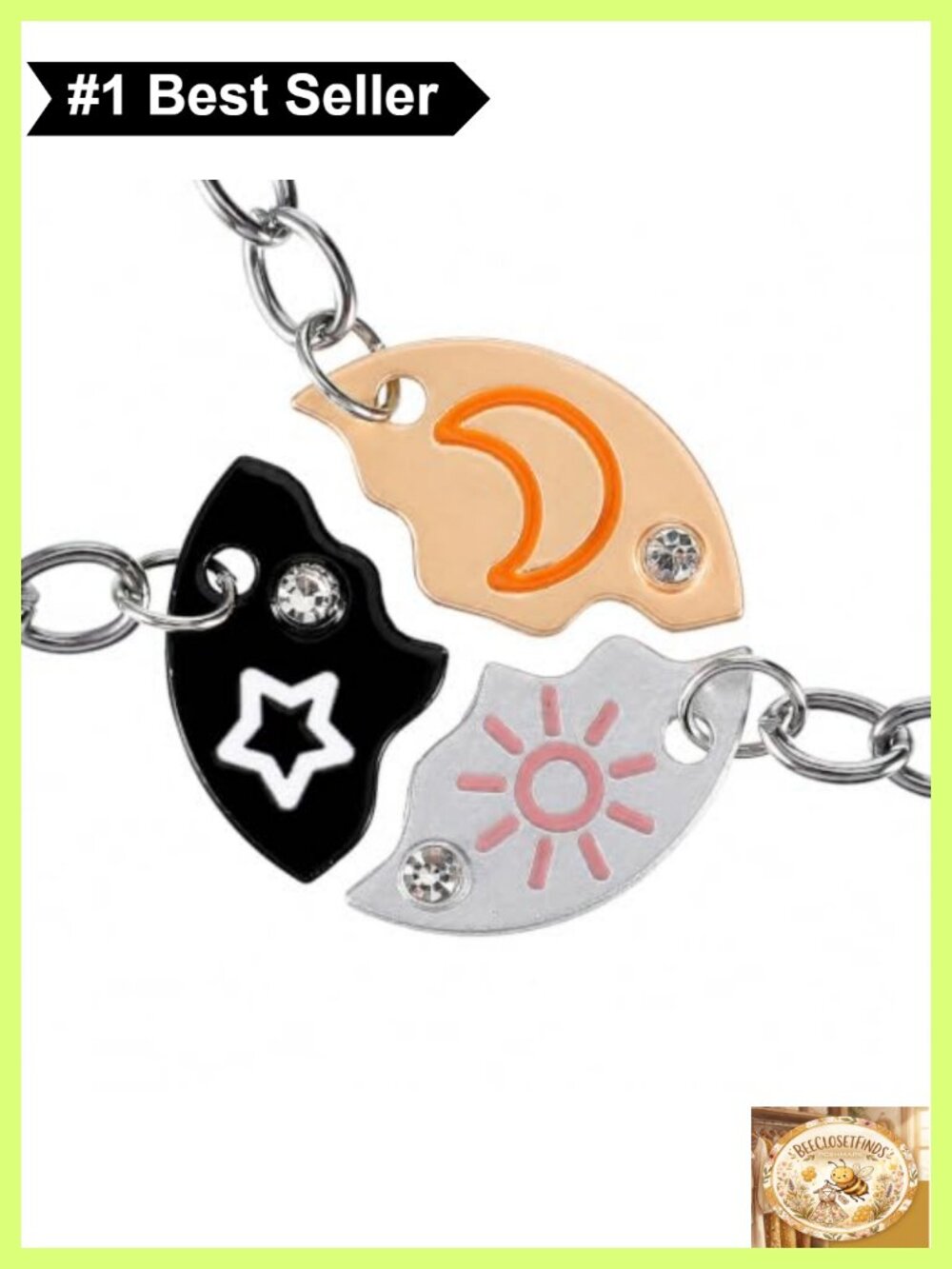 3Pc Sun Moon Star Magnetic Keychain Set Zinc Alloy Friendship Gift